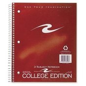 3-Subject Notebook,3HP,Perf.,College Ruled,11"x9",120 Sheets